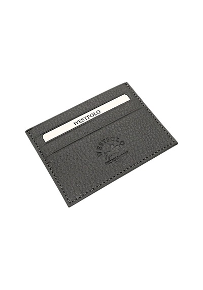 Westpolo Hakiki Deri Slim İnce Unisex Kartlık - Gri Gri