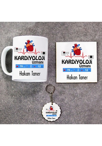 Kardiyoloji Uzmanı Hediye Seti Kupa Bardak+Altlık+Anahtarlık