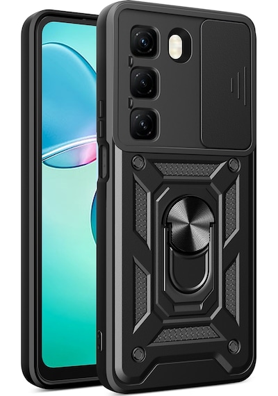 Teleplus İnfinix Hot 60i 4g Kılıf Magnetik Standlı Kamera Korumalı Slide Sürgülü Cover Kapak Siyah