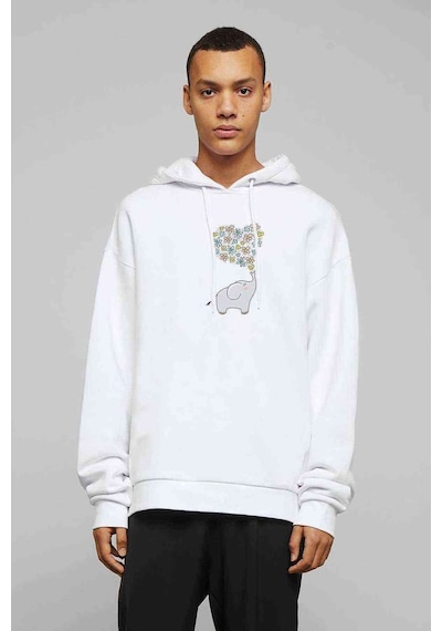 Kawaii Baby Elephants 2 Baskılı Beyaz Erkek Örme Kapşonlu Sweat