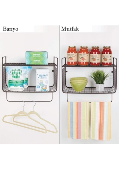 Metal Mutfak Banyo Duvar Rafı Terek Havluluk Wd-102 Siyah