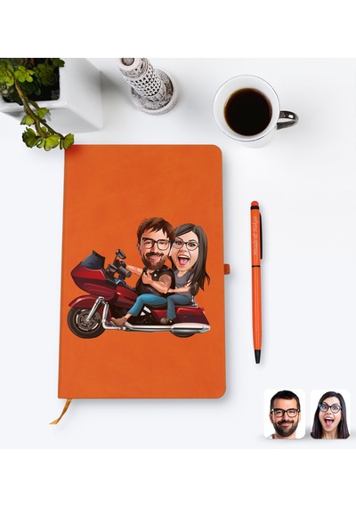 Kişiye Özel Sevgililer Karikatürlü Turuncu Termo Deri Defter Kale N11.2261