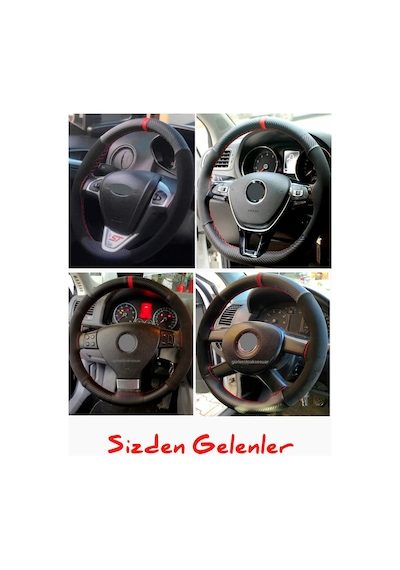 Renault Clio 4 Uyumlu Dikmeli Direksiyon Kılıfı Alkantara Karbon Kırmızı