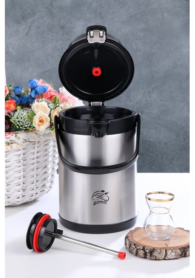 Cooker Ckr2007 2.5 Lt Çift Katlı Paslanmaz Çelik Pompalı Termos Renkli