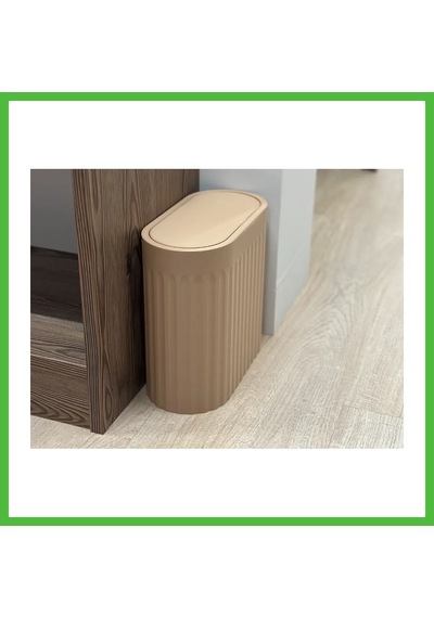 Vaveni 3d Baskı Yivli Oval Çöp Kutusu Sallanır Kapaklı Banyo Tuvalet Mutfak Ofis Kovası 24x12x23 Cm Bej Arz
