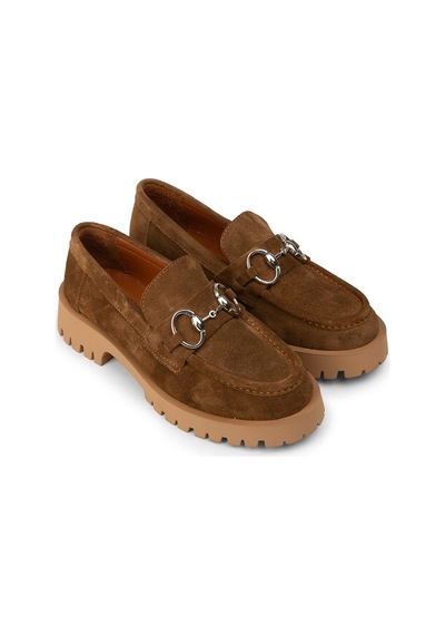 Deery Kadın Hakiki Süet Taba Renk Tokalı Loafer - 02037ztbac01