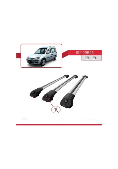 Opel Combo C 2001-2011 Arası İle Uyumlu Ace-1 Ara Atkı Tavan Barı Gri 3 Adet Bar