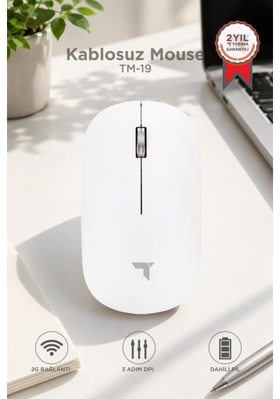 Delux Serisi Tablet Çalışma Bilgisayar Mouse Çift Modlu Sessiz Kablosuz Fare Tm19 Beyaz