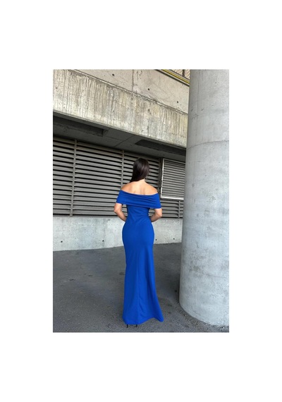 DefyModa Kadın Halter Yaka Taş Detaylı Abiye Elbise Saks