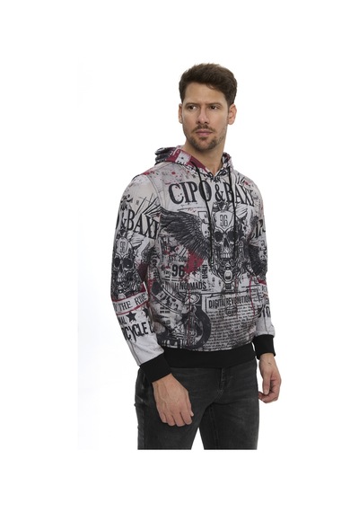 Cipo & Baxx Erkek Kapüşonlu Baskılı Regular Fit Sweatshirt Cl614 Grey