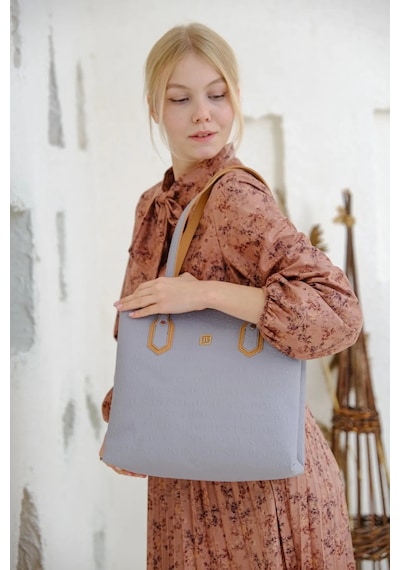 Just Polo Kadın Yeni Sezon Gofraj Baskılı Büyük Boy El Çantası 234028mh Gri - Camel 37373132