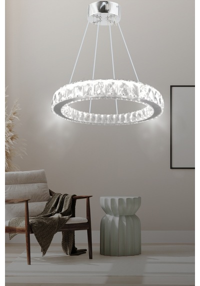 ZİLLA TEKLİ MODERN SARKIT KRİSTAL TAŞLI LED AVİZE - 3 RENK KUMANDALI-(Beyaz - Sarı - Gün Işığı)40 CM