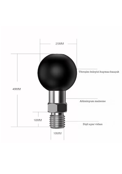 10mm Vida Bağlantılı Motosiklet Telefon Tutucu Ve Aksesuar Aparatı Siyah