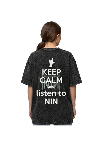 Nin Rock Metal Müzik Grubu Baskılı Unisex Oversize Eskitme Yıkama Siyah
