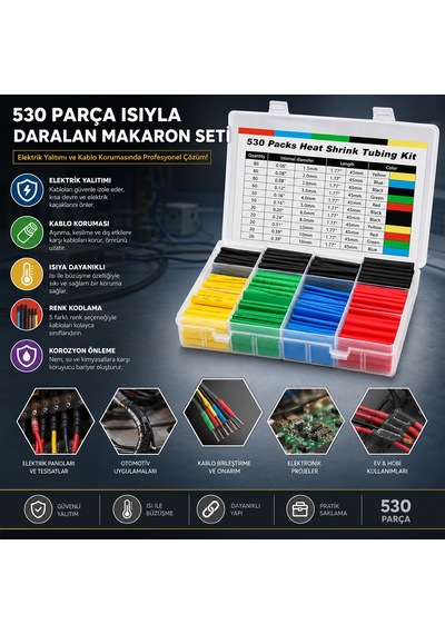 Makaron Kablo Tamir Seti 530 Parça Isıyla Daralan Aklby-bsva58 Standart