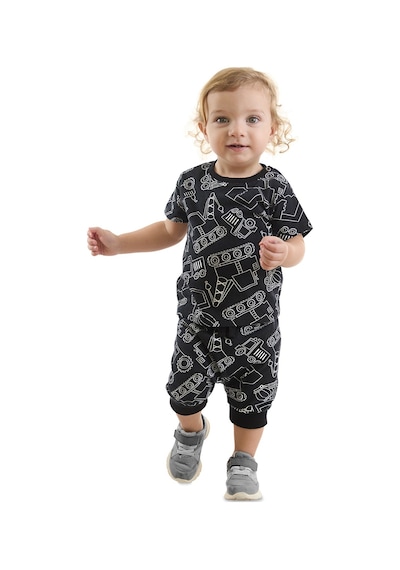 Denokids Araba Erkek Bebek Siyah T-shirt Kapri Şort Takım Siyah
