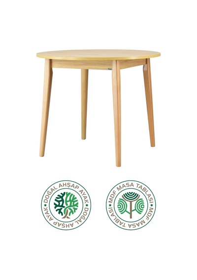 Vilinze Avanos Yuvarlak Sabit Mdf Mutfak Masası - Q90 Cm Naturel Naturel
