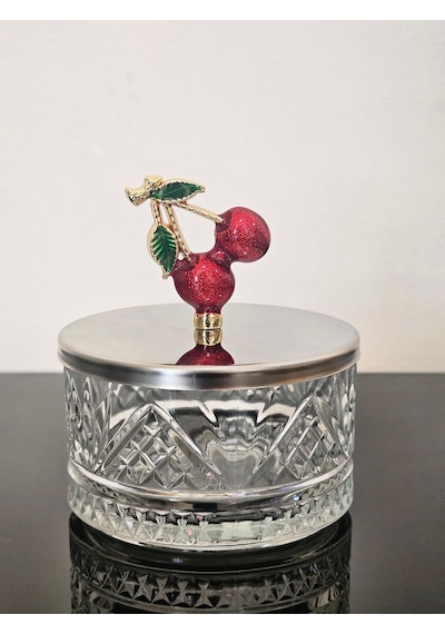 Atabey Home Collection Şekerlik 1 Adet Gümüş Kapakli Kiraz Detayli Çerezlik & Sunumluk