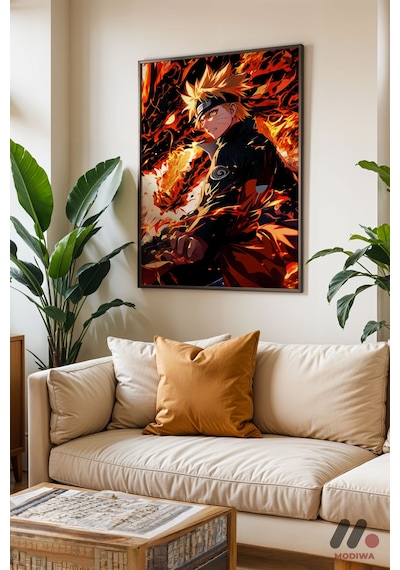 Naruto Alev Efektli Poster, Siyah Çerçeveli Duvar Tablosu - Anime Severlere Özel Hediye