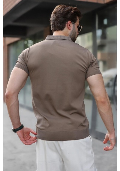 Madmext Açık Kahverengi Regular Fit Polo Yaka Triko Erkek Tişört E7502