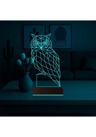 Luvivia Baykuş Polygonal 3d Lamba - Masa Gece Lambası Şeffaf