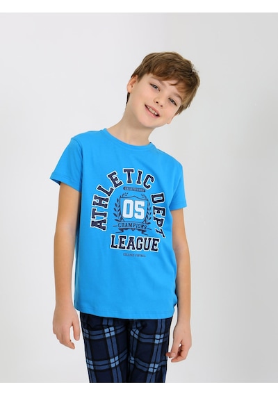 Vitmo Erkek Çocuk Kısa Kollu %100 Pamuklu Pijama Takımı League Turkuaz