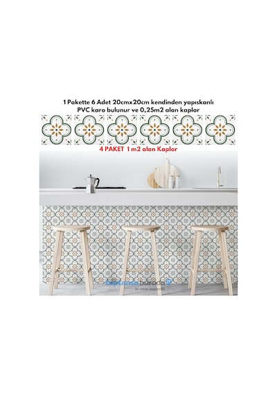 Trendpoint Kendinden Yapışkanlı Pvc Sticker 6adet 20cm 20cm Mutfak Banyo Duvar Zemin Kaplama