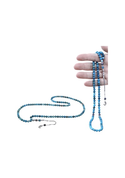 Tesbihane Apatit Doğaltaş Namaz Tesbihi - 925 Ayar Gümüş Vav Püsküllü - Pastel Renk - Küre Kesim Çok Renkli