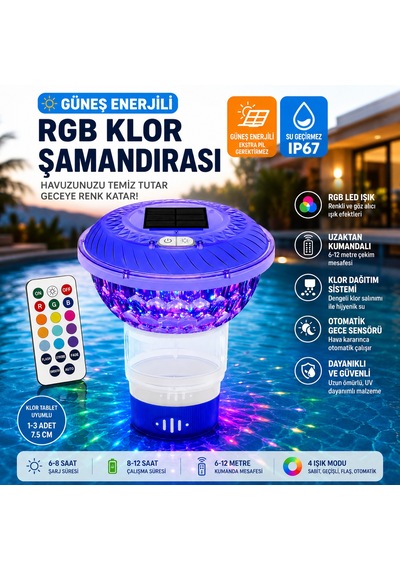 Hpytech Güneş Enerjili Rgb Led Havuz Klor Şamandırası Uzaktan Kumandalı Ip67 Su Geçirmez Otomatik Gece Sensörlü Solar Klor Dağıtıcı