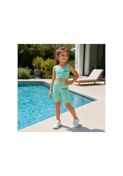 Rony Pony Kids Kız Çocuk Mint Yeşili Crop Üst Ve Uzun Şortlu Mayo Takımı - 2 Parça Yeşil