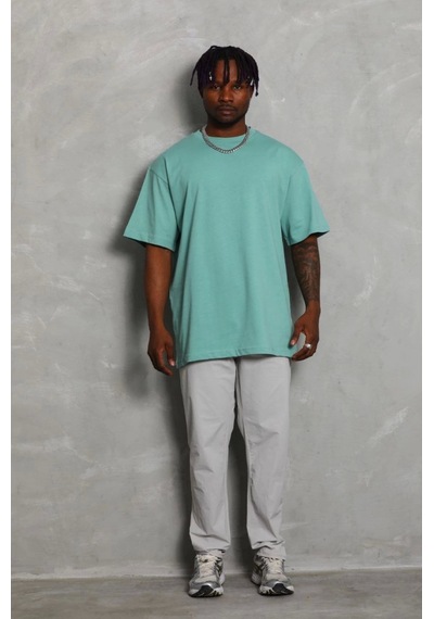Veraura Lifestyle Unisex Oversize Düz Bisiklet Yaka T-shirt - Mint Yeşili