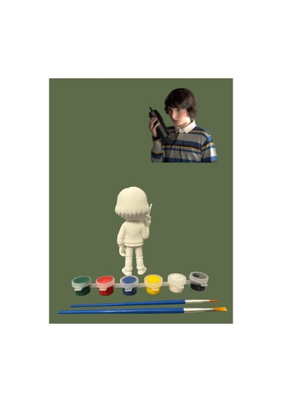 3d Stranger Things Mike Figür Boyama Seti - Kendin Boya Hobi Ve Etkinlik Seti - Akrilik Boya + 2 Fırça