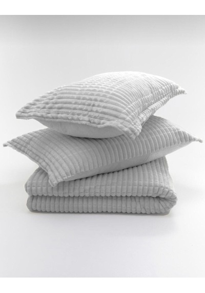 Merinos Modern Line 3'lü Açık Gri Battaniye Set 2 Kişilik(1 Battaniye 2 Yastık Kılıfı) Gri