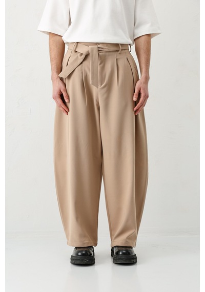Vamos Barrel Fit Tailored Fit Kemerli Pantolon Bej