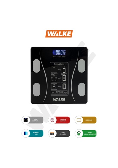 Walke Çok Fonksiyonlu Digital Baskül Yağ Su Kas Vücut Kitle Endeksi Kilo Ölçer Tartı Siyah