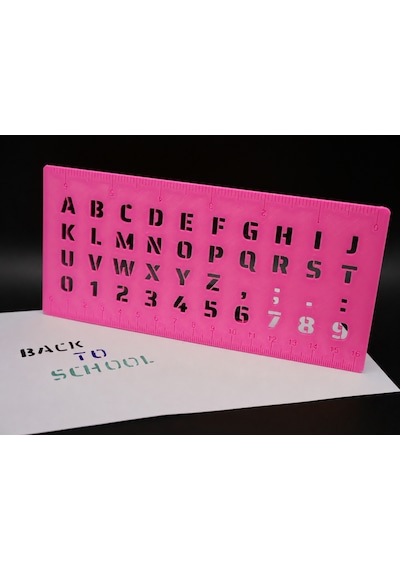 3d Baskı Alfabe, Rakam Ve Cetvel Şablonu - Yazı Çizim Kalıbı - Pembe