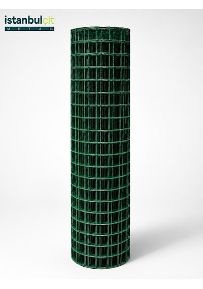 İstanbul Çit Metal Pvc Puntalı Tel 0,70 Mm 12x12 Mm Göz Aralığı Kaynaklı Bahçe Çiti Kafes Teli Yeşil