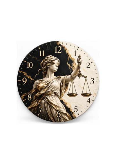Adalet Temalı Duvar Saati 45 Cm Avukat Hakim Savcı Hukuk Ofisi Uv Baskı Sessiz Akar Mekanizma 904 Çok Renkli