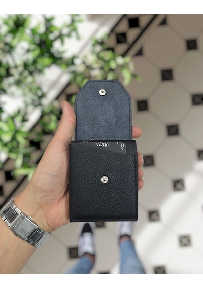 Visso 571 Hakiki Deri Efsane Trend Model Çok Para Konan Cüzdan Unisex Kartlık Çıtçıtlı En Çok Tercih Edilen Model Siyah Renk
