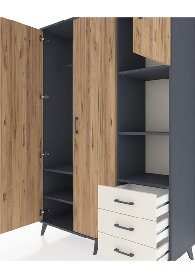 Hyperion Dolap 5 Raflı 3 Çekmeceli Tek Askılı 132x44x195 Antr... Antrasit