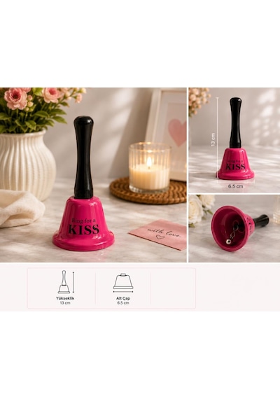 El Çanı Dekoratif Masa Zili Ring For A Kiss Tasarımlı Romantik Hediye 13 Cm Çan Zil