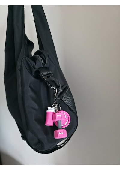Spor Gym Gümüş Zincir Anahtarlık, Çanta Charmı Süsü Pembe