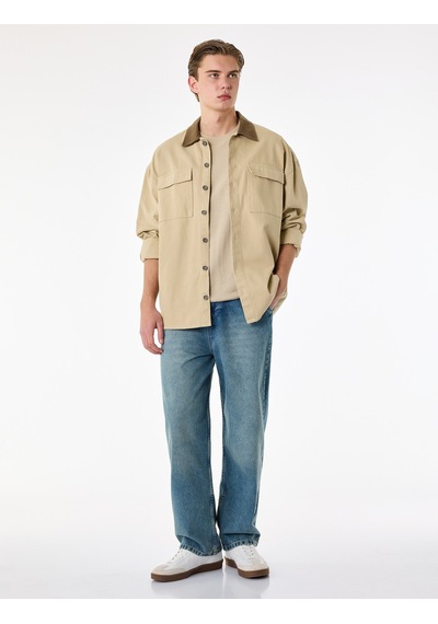 Koton Pamuklu Cepli Oversize Normal Bel Bol Skater Jean Pantolon Orta İndigo 6sam40369nd