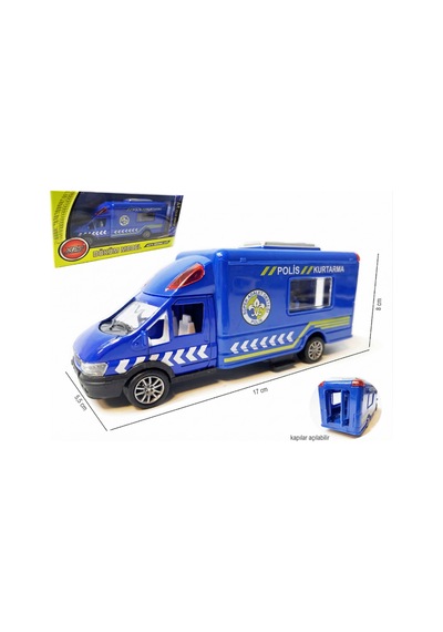Vardem Metal Çek Bırak Polis Kurtarma Ambulansı - 17 Cm Açılır Kapılı Die-cast Model Araba Çok Renkli