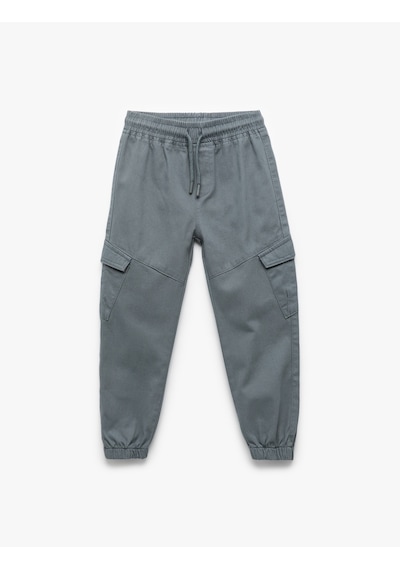 Koton Pamuklu Gabardin Beli Bağcıklı Kargo Cepli Jogger Pantolon Mavi 6wmb40005tw Mavi