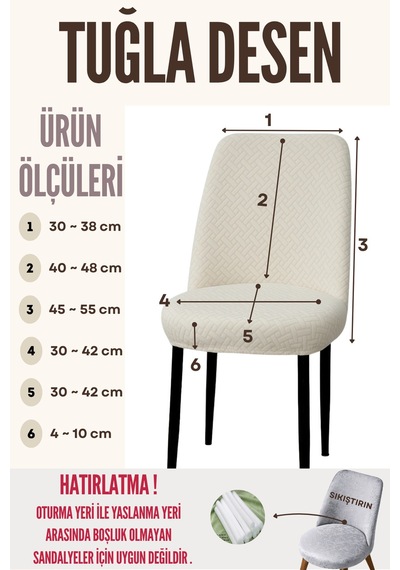 Tuğla Desen Oval Sandalye Kılıfı Likralı Esnek Yıkanabilir Lastikli Sandalye Örtüsü 1 Adet Krem - 794636120 Krem