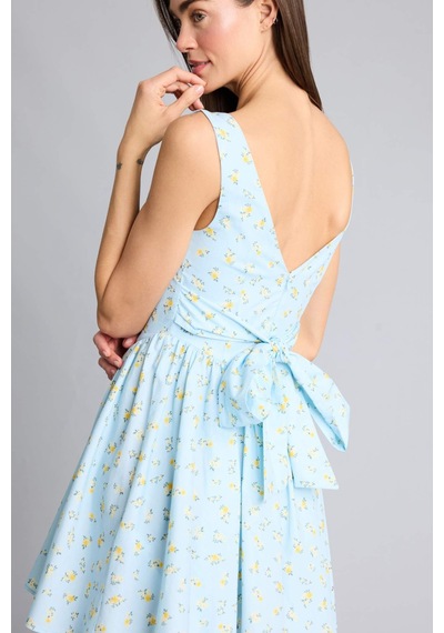 Defacto V Yaka Floral Poplin Kolsuz Mini Elbise H5282ax26spbe281 Mavi-be281