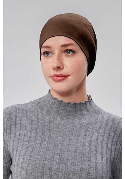 Sonbaharmoda Kadın Tesettür Hazır Pratik Geçmeli Bone Lastikli Kaymaz Acı Kahve Çikolata