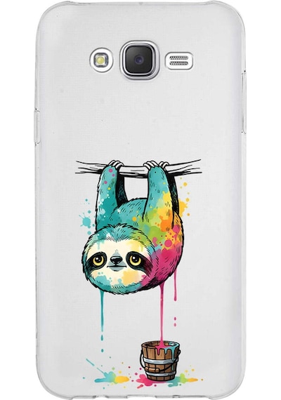 Samsung Galaxy J7 Core İle Uyumlu Splash Tembel Hayvan Tasarımlı Şeffaf Silikon Kılıf Şeffaf