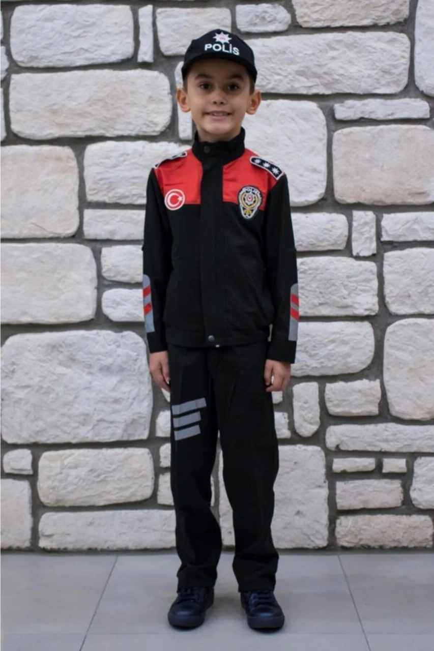 Sevimli Kids Unisex Çocuk Siyah Polis Kostümü Siyah